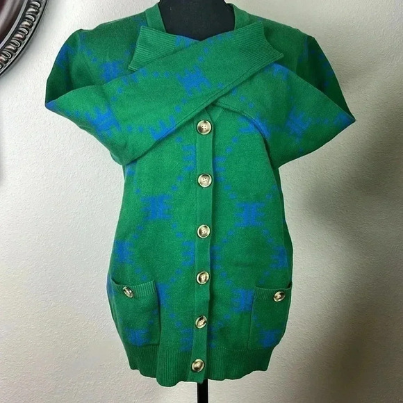 Ell and Emm Women’s Green Royal Blue EE V-Neck Cardigan Sweater Jumper Size M/L - Picture 5 of 14